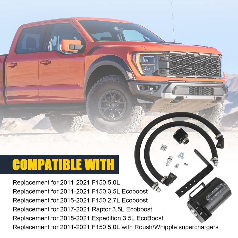 RALZAOTO خزان فاصل الزيت لجانب الركاب مع زجاج رؤية مناسب لسيارة Ford F150 5.0L/2.7EB/3.5EB 2011-2021 Raptor 3.5L Ecoboost 2017-2021 Expedition 3.5L EcoBoost 2018-2021 (مع فلتر الاستراحة) - Image 2